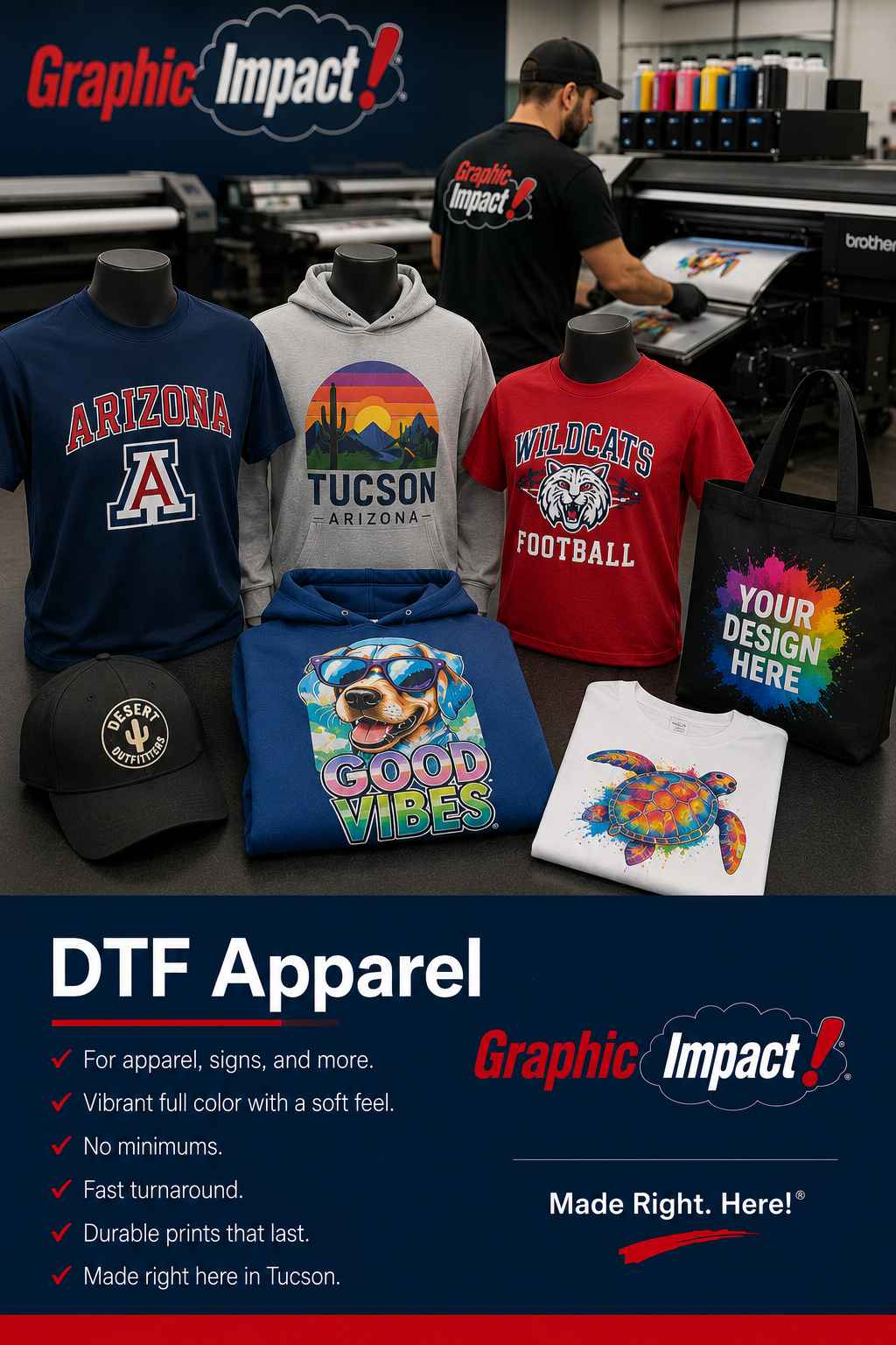 Graphic Impact Custom Signs, Vinyl Banners, Apparel, Promotional Specialties and Awards in Tucson, Arizona 11 DTF