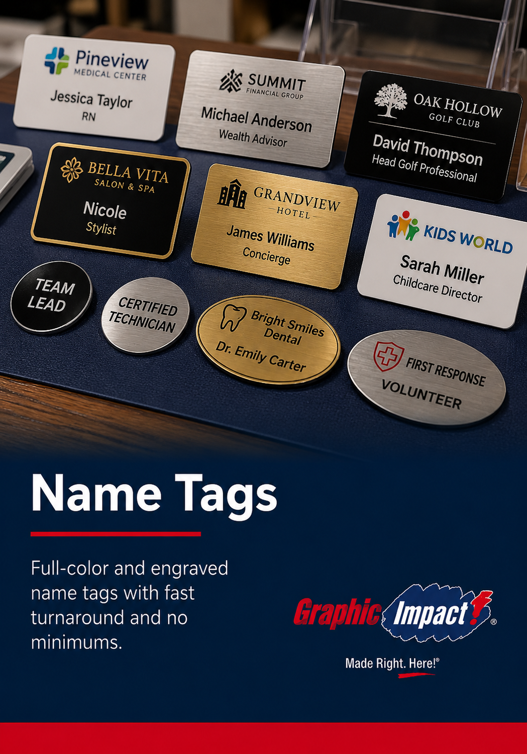 Graphic Impact Custom Signs, Vinyl Banners, Apparel, Promotional Specialties and Awards in Tucson, Arizona 11 Name Tags