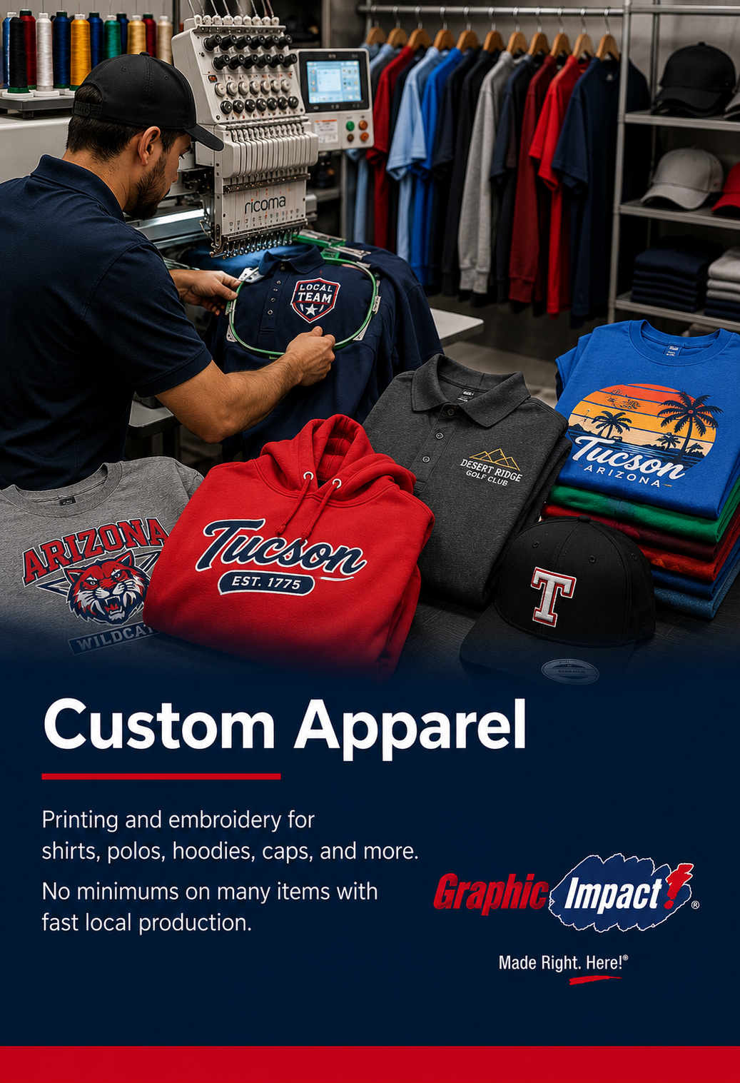 Graphic Impact Custom Signs, Vinyl Banners, Apparel, Promotional Specialties and Awards in Tucson, Arizona 2 No minimum T-Shirts