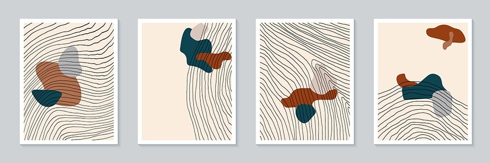 Colorful abstract line art prints with organic shapes, perfect for modern wall decor and creative design accents.