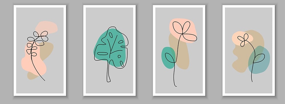 Why You Should (or Shouldn't) Print Your Photographs on Aluminum 2 Vibrant abstract line art with pastel-colored shapes of leaves and flowers on a gray background, perfect for modern decorative displays.