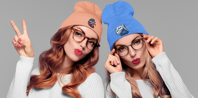 beanie mockup featuring twin sisters in a studio 34964 r el2