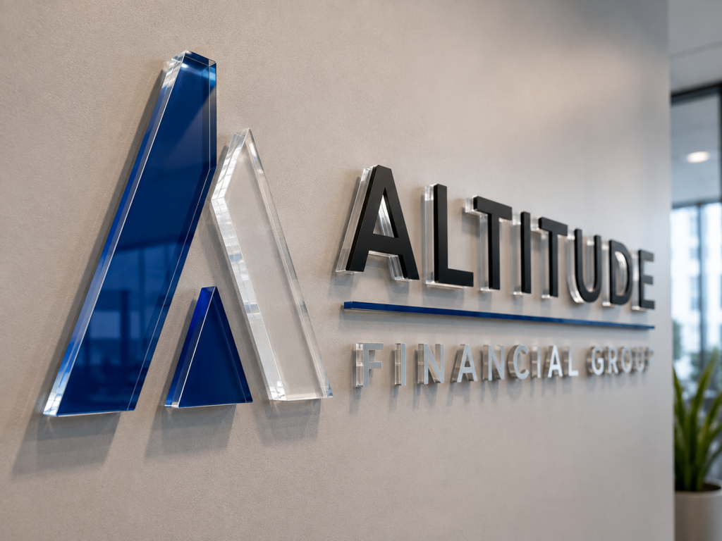 Dimensional acrylic letters and logo mounted on commercial interior wall