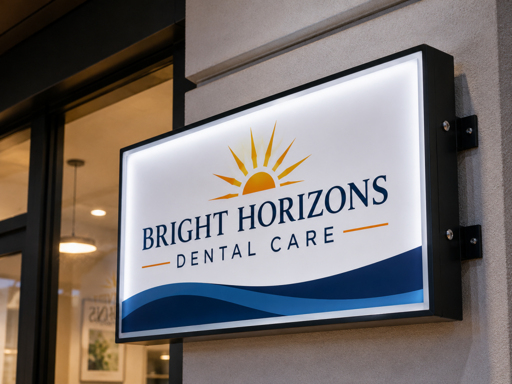 Illuminated acrylic sign face mounted on exterior building