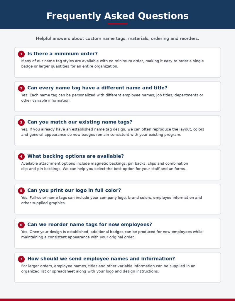 Graphic Impact Name Tag FAQ