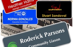 Bright, colorful signs feature customizable names and logos for corporate, community, and event branding purposes.